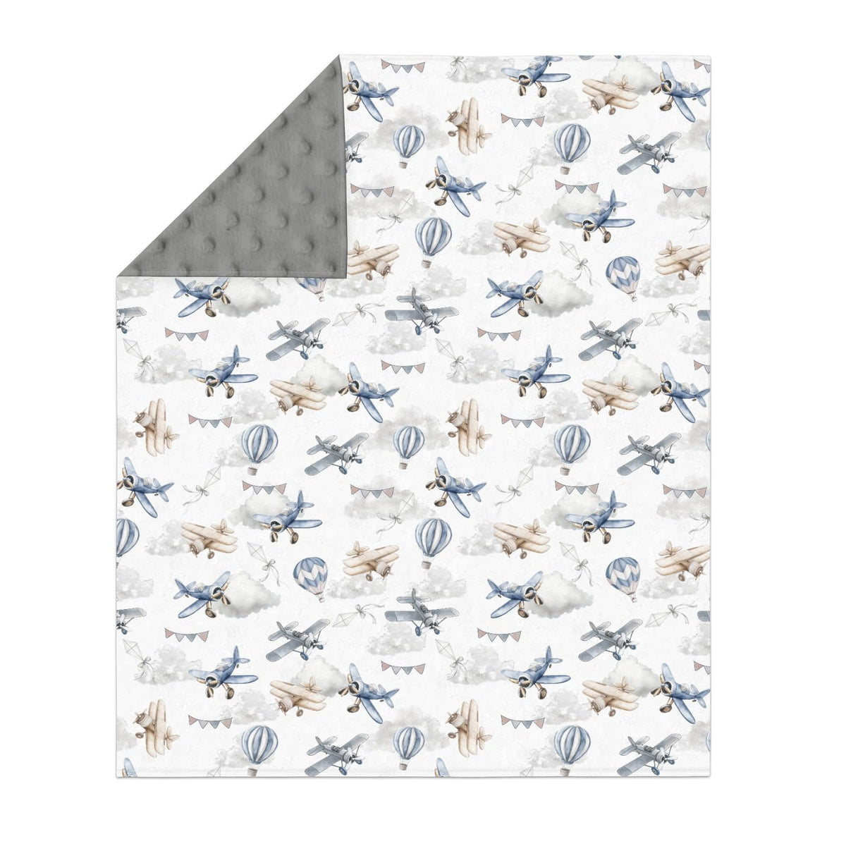 Vintage Planes Helicopters Hot Air Balloon Soft Mink Dotted Backing Double Layer Baby Blanket 30x40 J1966