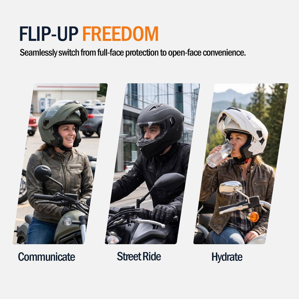 Full Face Flip Up Matte Black Motorcycle Helmet K509872