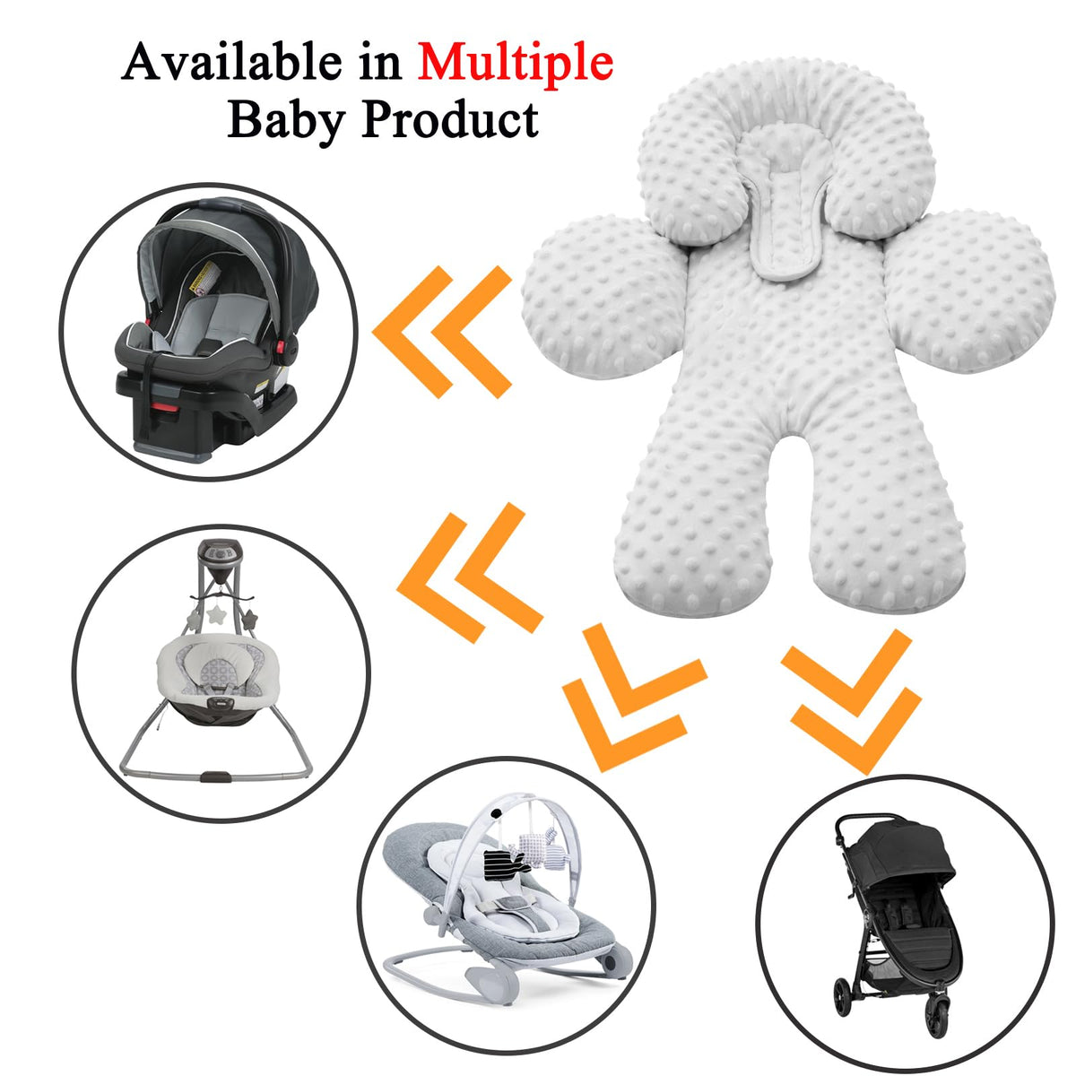 Infant Car Seat Head Neck Body Support, Ultra-Soft Minky Microfiber, 2-in-1 Reversible, Gray J4465