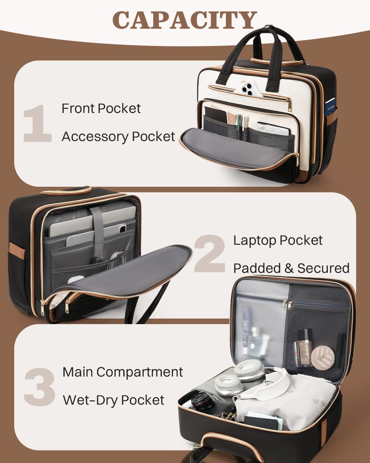 Rolling Puffer Laptop Bag Set with Wheels, 16 Inch Underseat Carry on Luggage J546452
