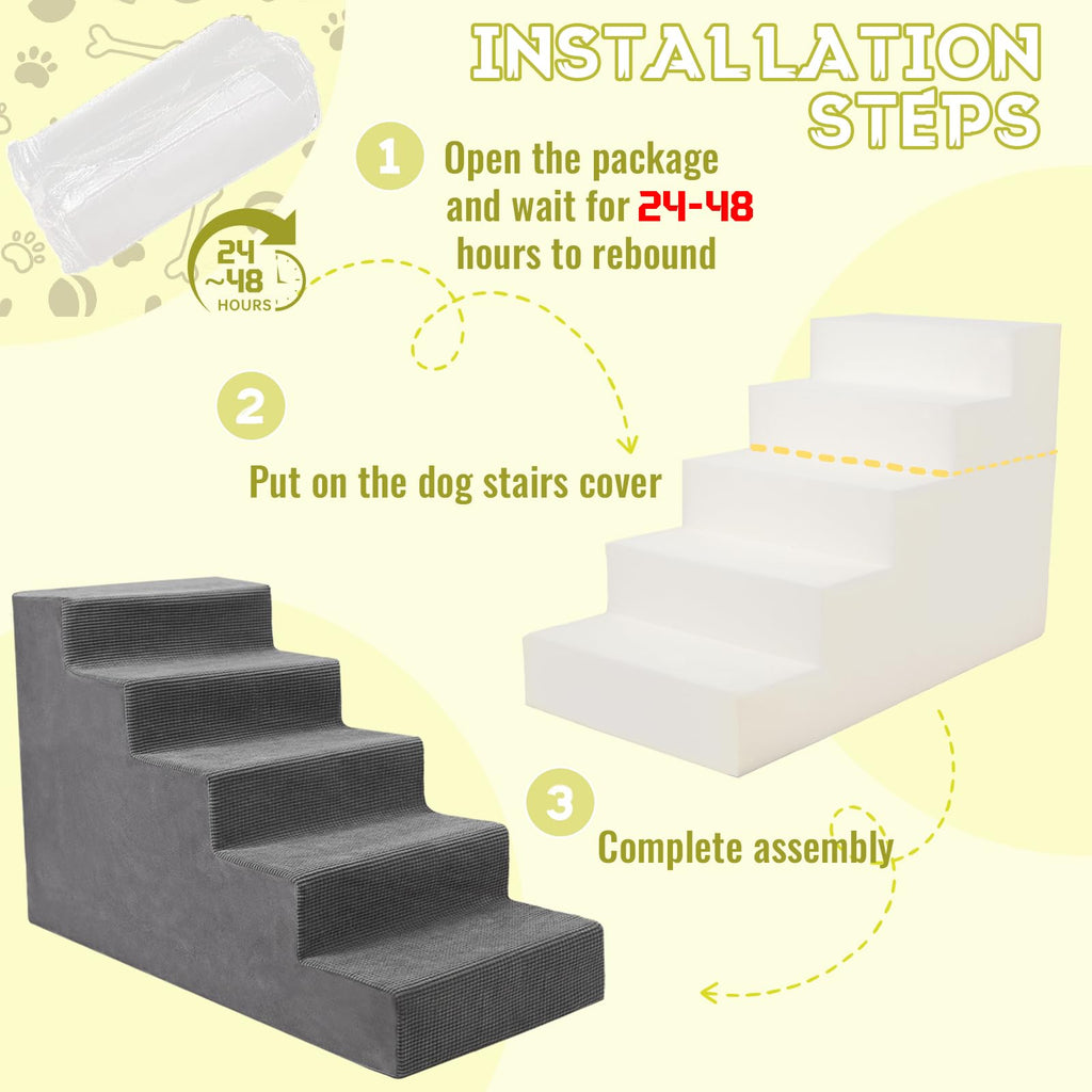 23”H Grey 5 Steps Non-Slip Foam Pet Stairs E244