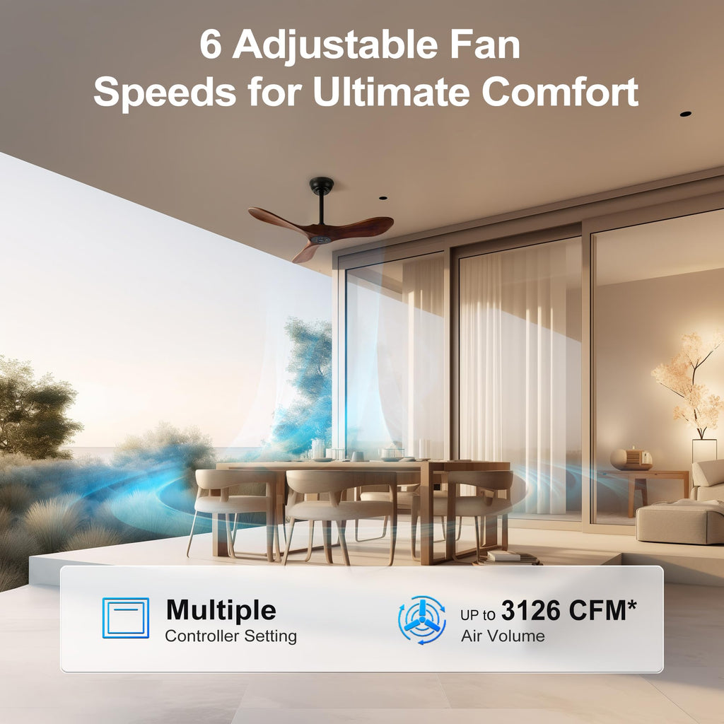 Solid Wood 3 Blade Ceiling Fan with Remote Wall Control P440