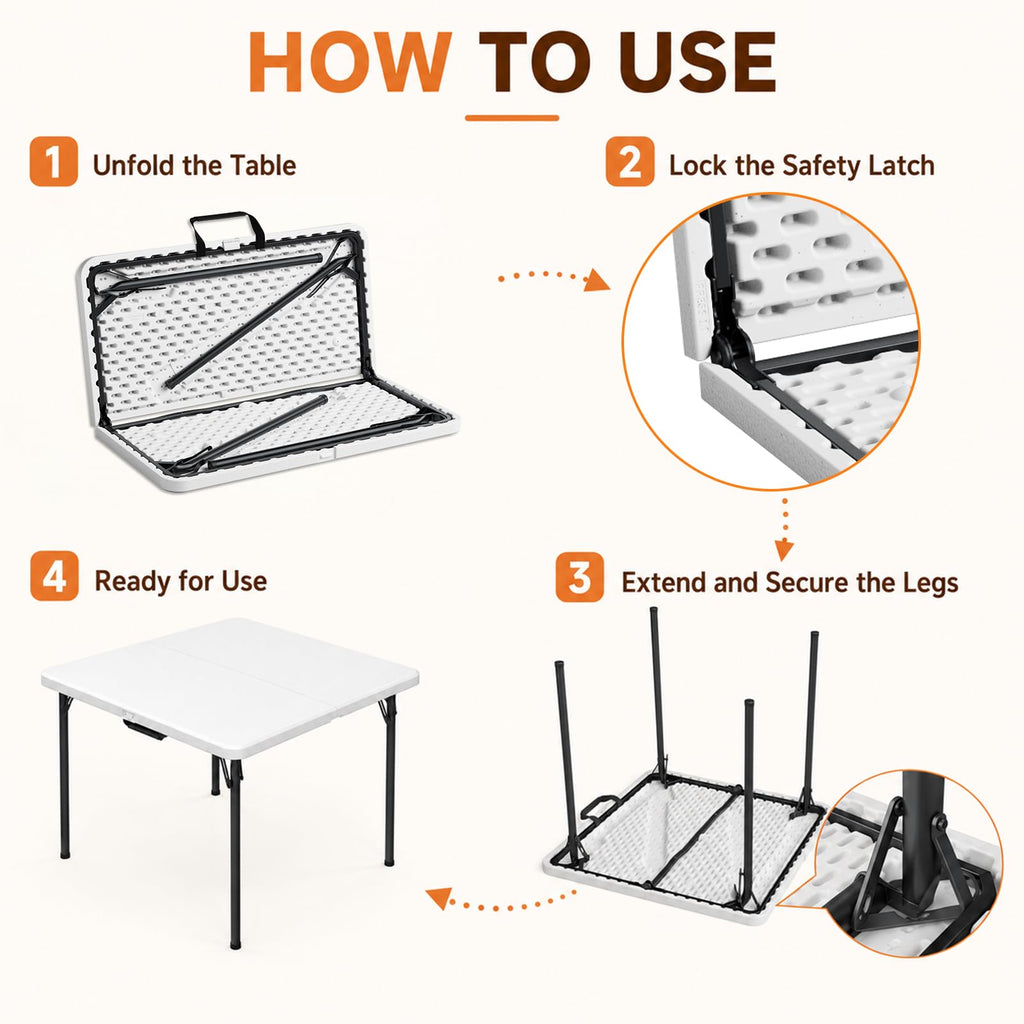 36" Square White Plastic Folding Card Table with Carrying Handle B229877