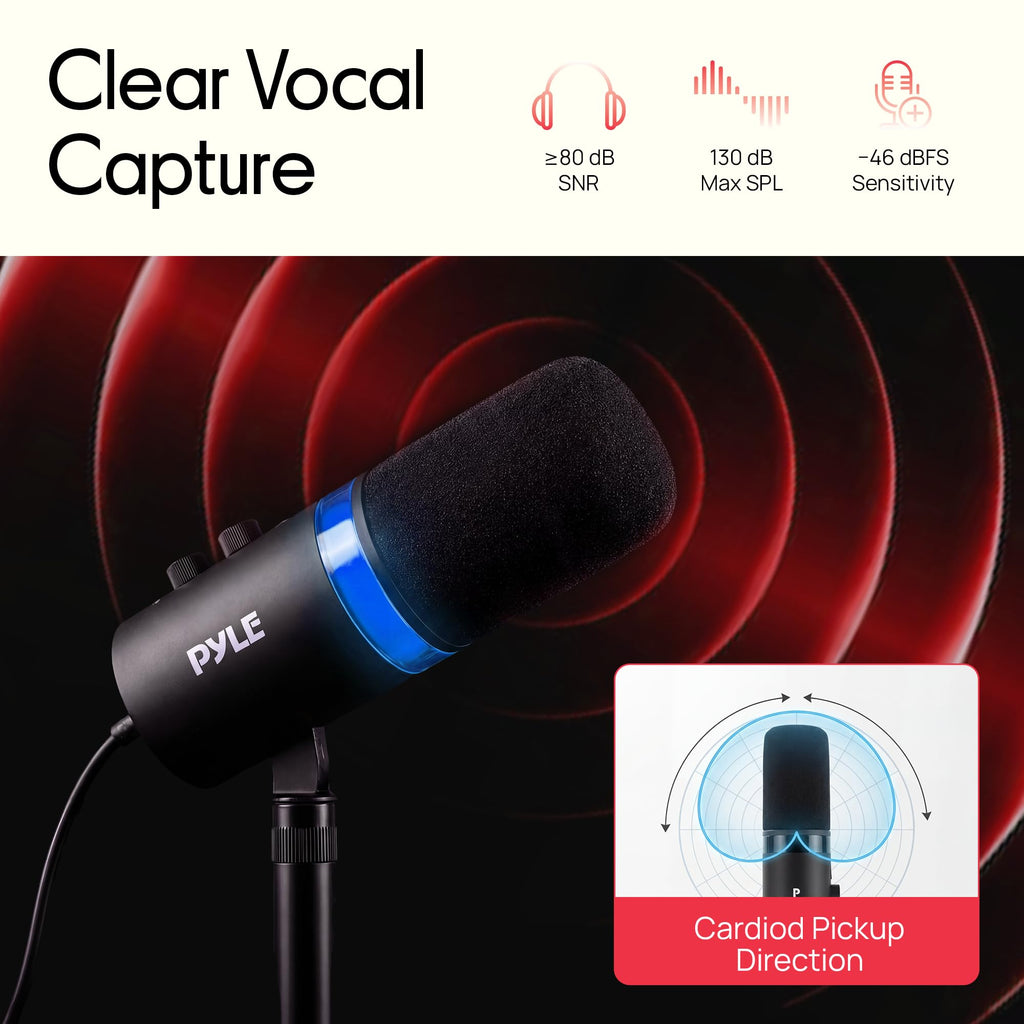 USB/XLR Cardioid Recording Microphone with RGB Lighting and Desktop Stand Q834050