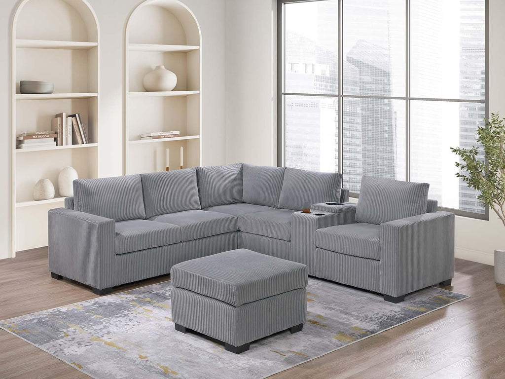 Light Gray Corduroy 4pc Sectional Sofa Set F83790