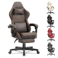 Brown PU Leather Ergonomic Reclining Gaming Chair with Massage Lumbar Support and Footrest C14613