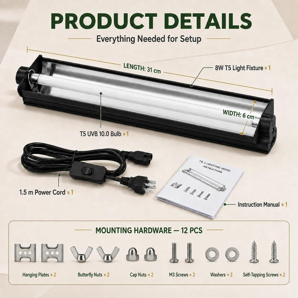 8W 10.0 12 Inch T5 UVB Reptile Light Fixture with Bulb M25242