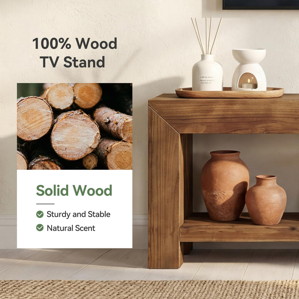 Solid Wood 63" TV Stand with Open Storage Shelves X9685