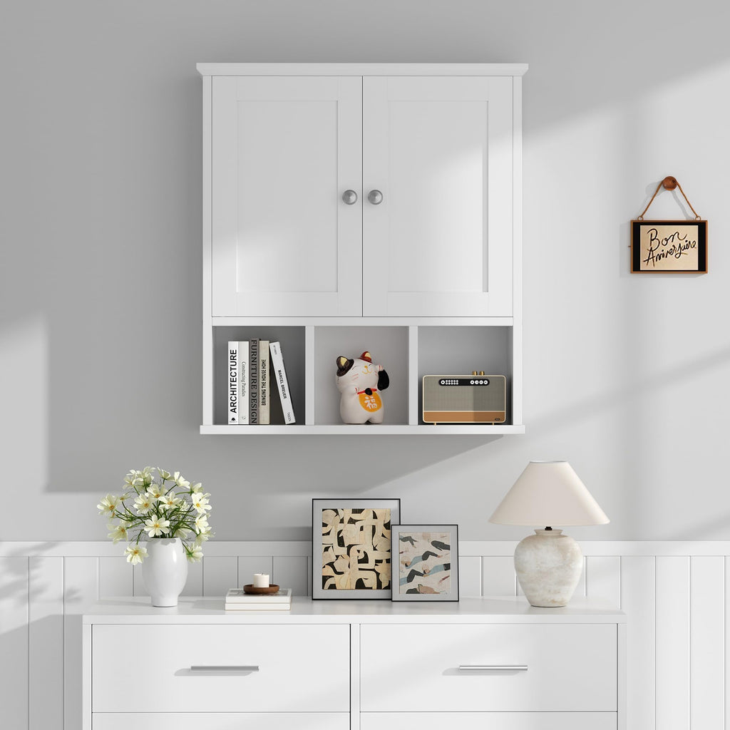 Wall Mounted White Medicine Cabinet with Adjustable Shelf E177882