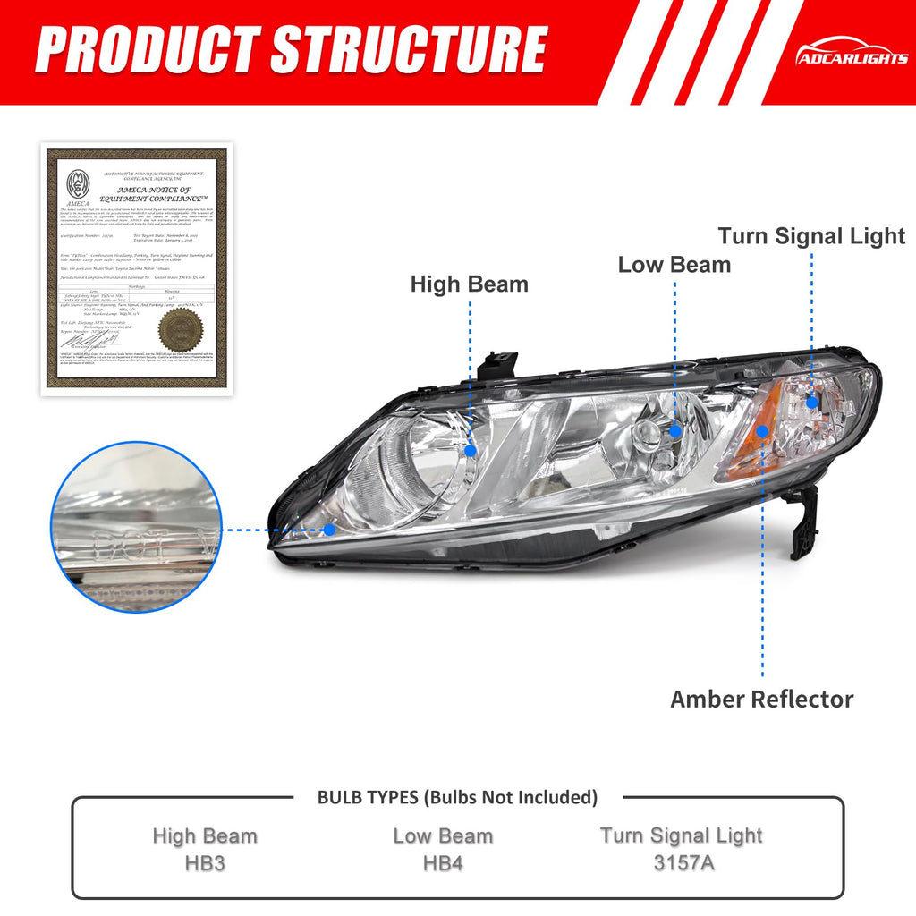 2006-2011 Honda Civic Halogen Headlight Y7032