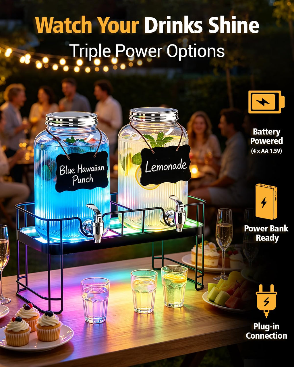 2 Pack 1 Gallon Glass Drink Dispensers with Stand O5947