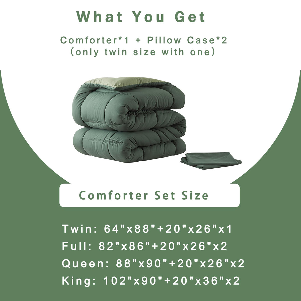 King Size Green Comforter Set with 2 Pillow Cases U55510