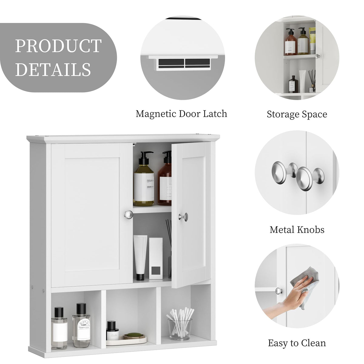 Wall Mounted White Medicine Cabinet with Adjustable Shelf E177882
