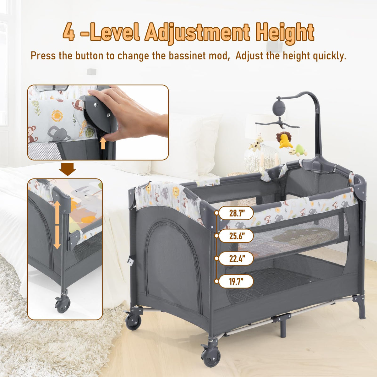 5-in-1 Convertible Baby Crib Bassinet Playpen Y480