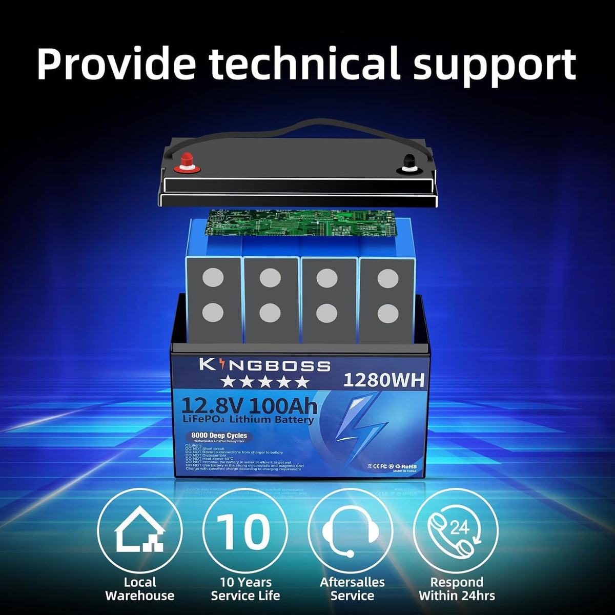 12V 100Ah LiFePO4 Lithium Battery with 100A Smart BMS A11350
