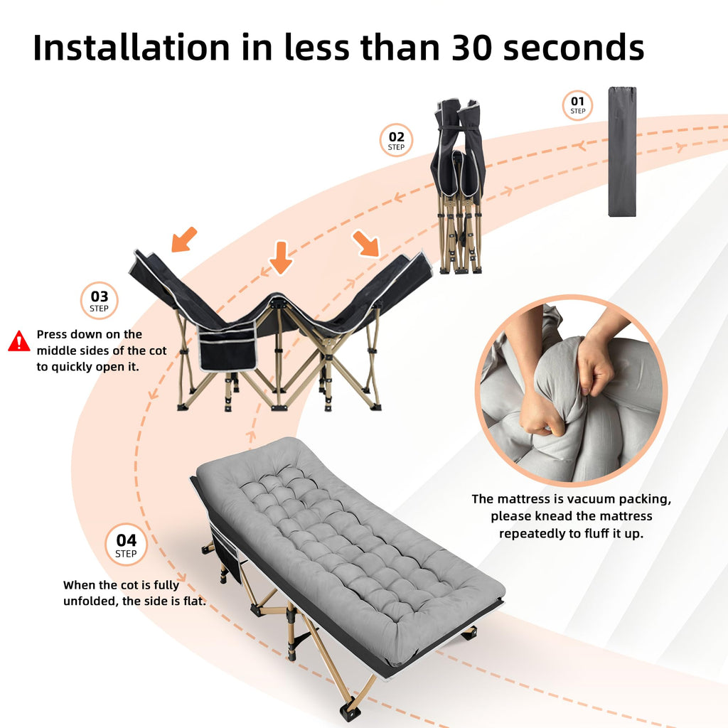 Portable Camping Cot Extra Wide with Thick Mattress Grey H75617