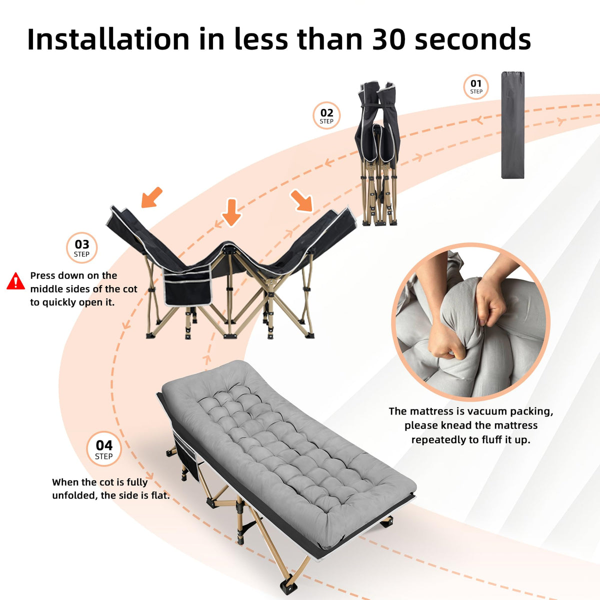 Portable Camping Cot Extra Wide with Thick Mattress Grey H75617