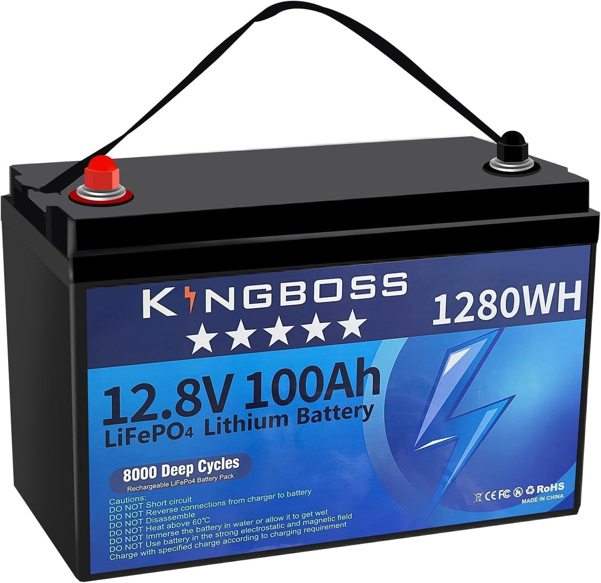 12V 100Ah LiFePO4 Lithium Battery with 100A Smart BMS A11350