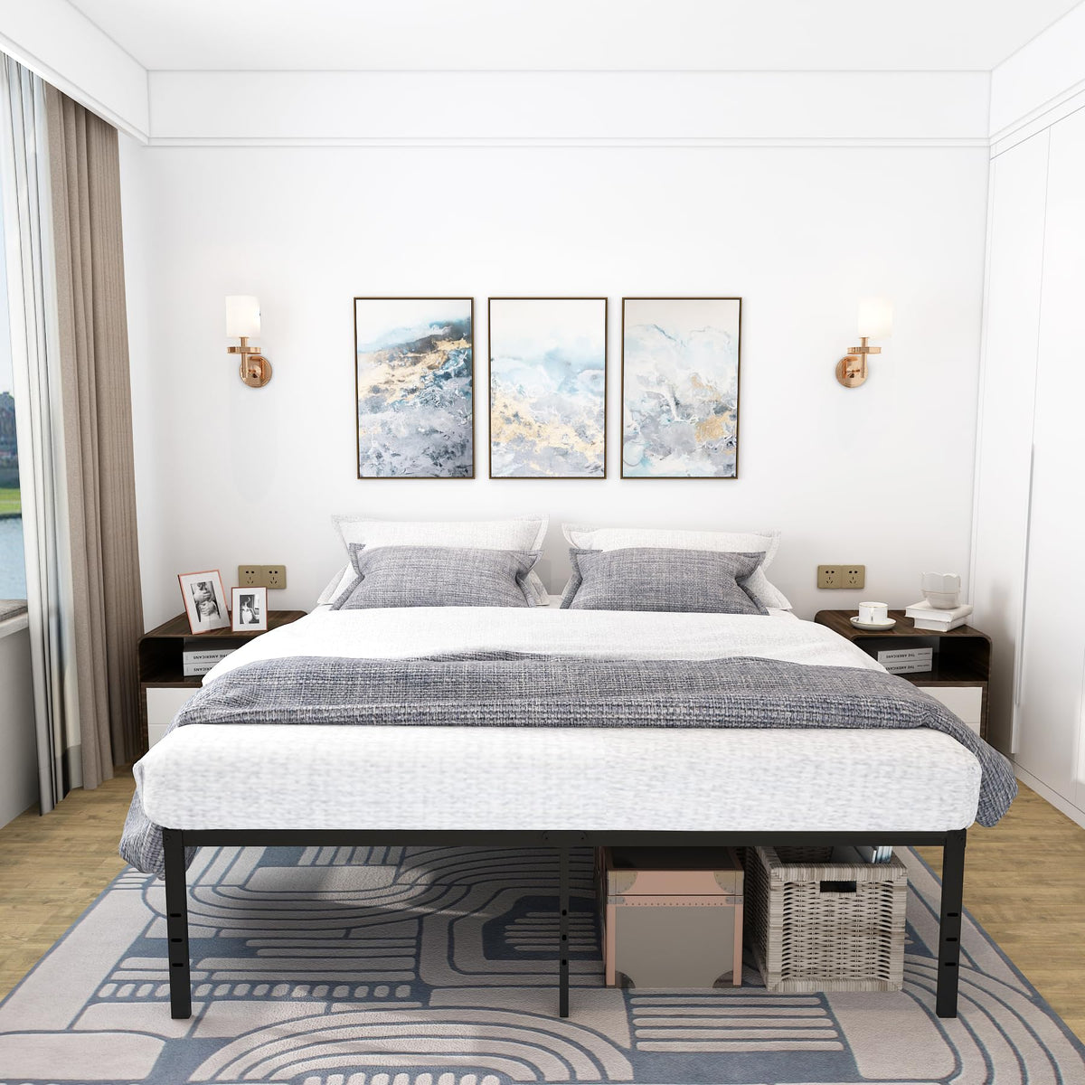 Queen Size 18 Inch Metal Platform Bed Frame N1590