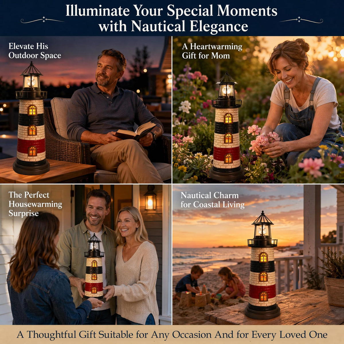 23" Solar Lighthouse Garden Statue P5773