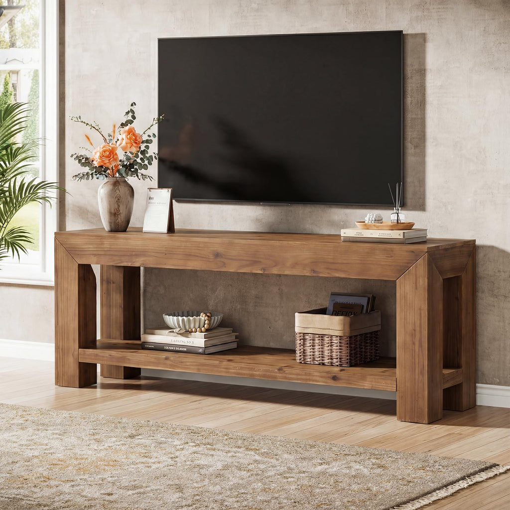 Solid Wood 63" TV Stand with Open Storage Shelves X9685
