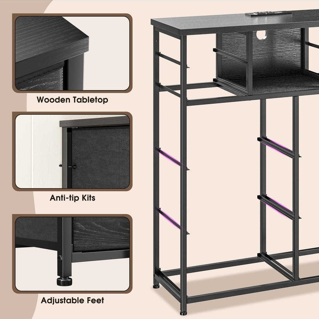 Black 10 Drawer Dresser with LED & Charging Station O944