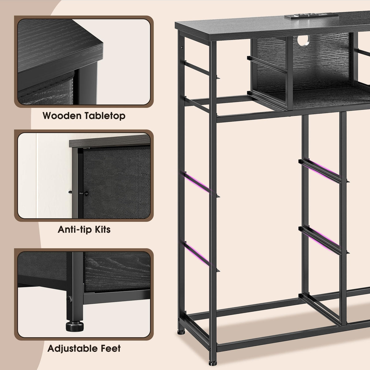 Black 10 Drawer Dresser with LED & Charging Station O944