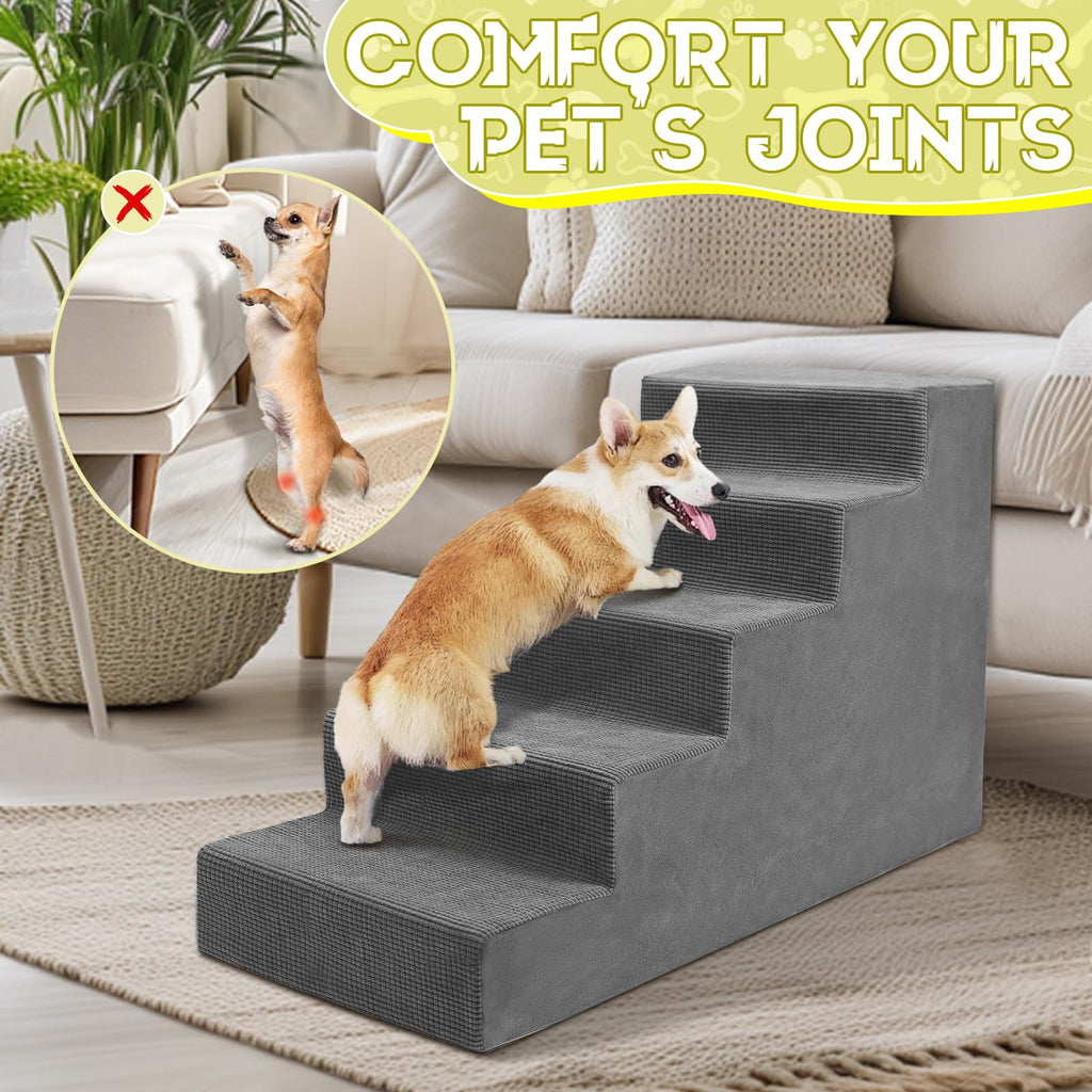 23”H Grey 5 Steps Non-Slip Foam Pet Stairs E244