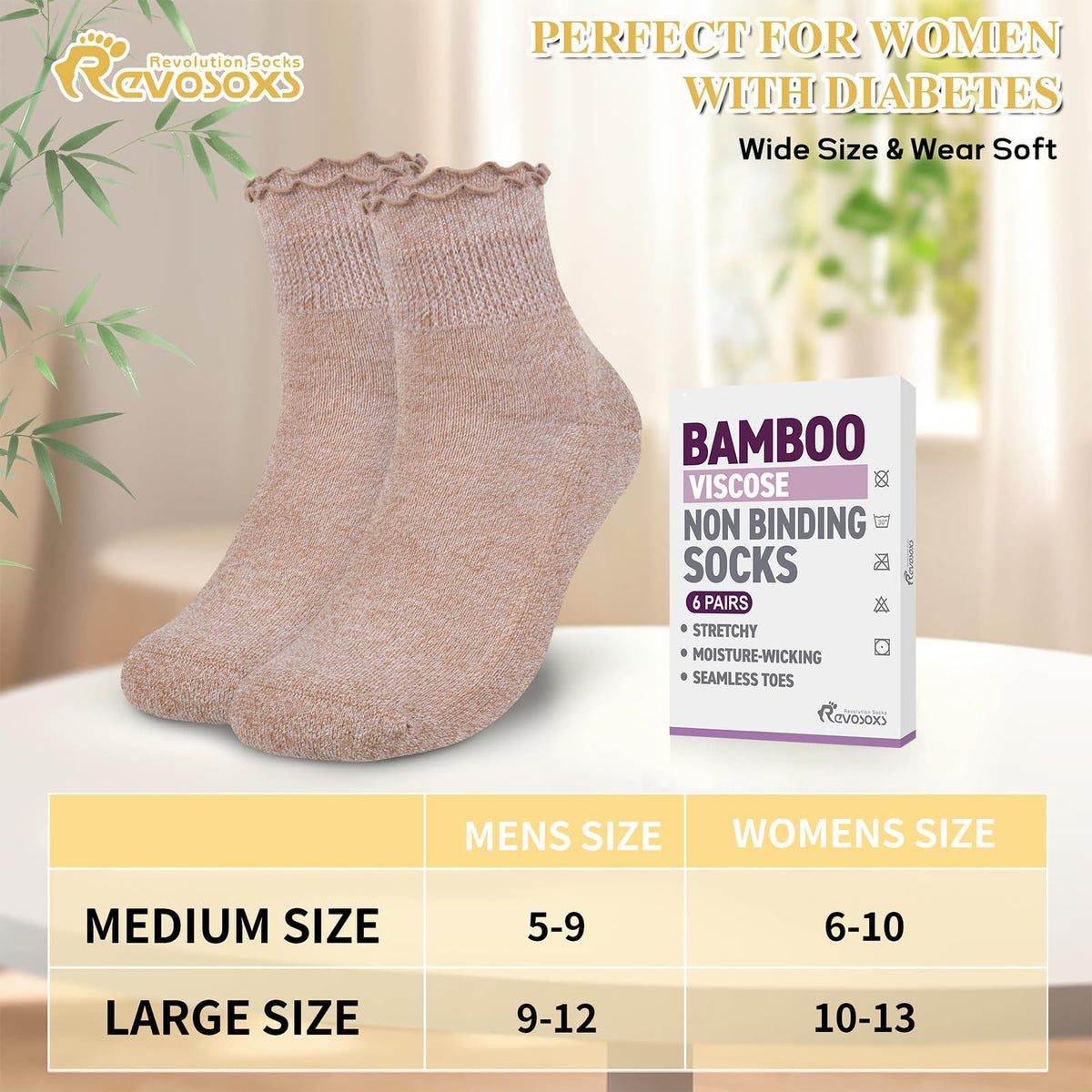 6 Pairs Non Binding Wide Seamless Diabetic Ankle Socks H1513