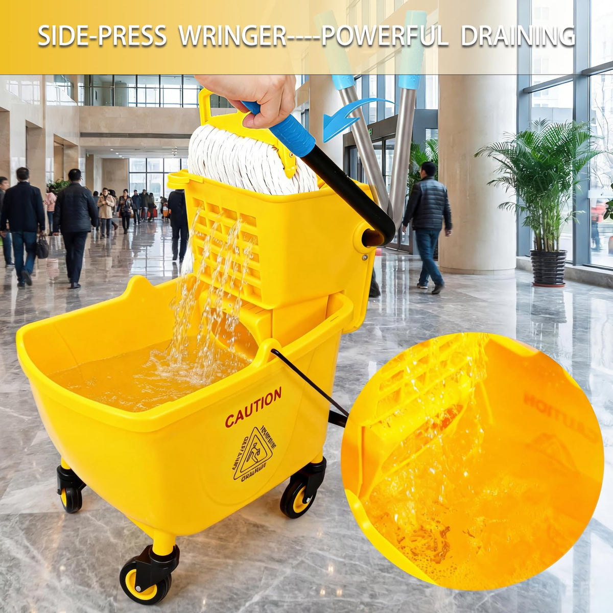 33 Qt Mop Bucket with Side-Press Wringer and Cotton Mop A343225