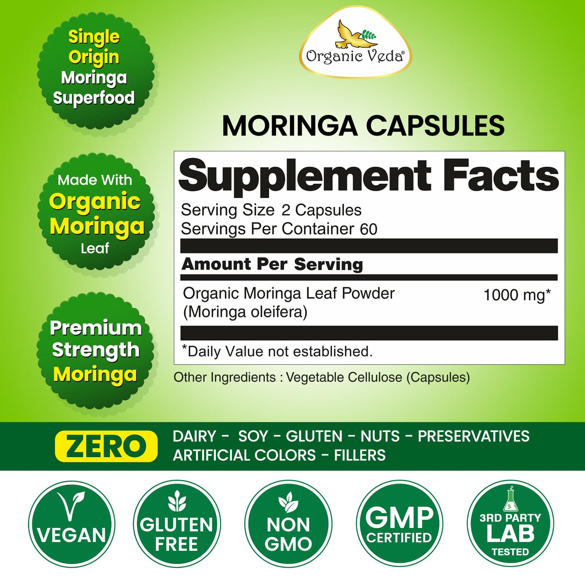 1000mg Organic Moringa Capsule 120 Vegan Capsule X720