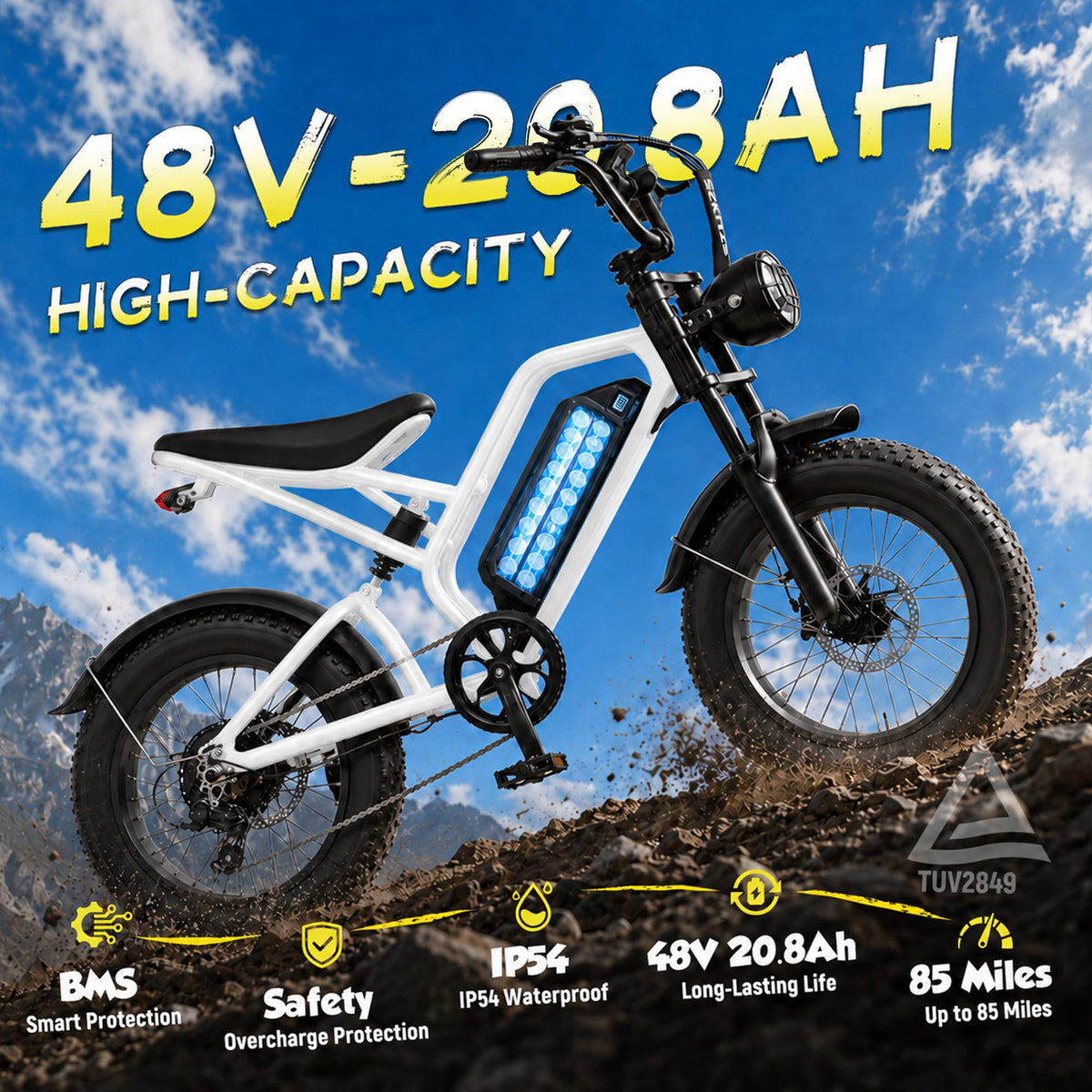 Electric Bike 48V 20.8/41.6Ah Battery 1500W Peak Motor 20×4.0" Fat Tire S462355