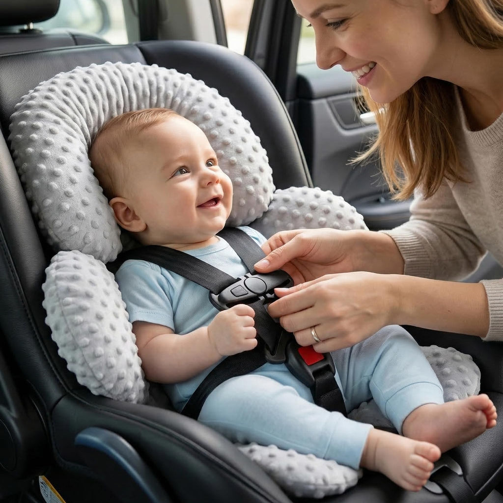 Infant Car Seat Head Neck Body Support, Ultra-Soft Minky Microfiber, 2-in-1 Reversible, Gray J4465
