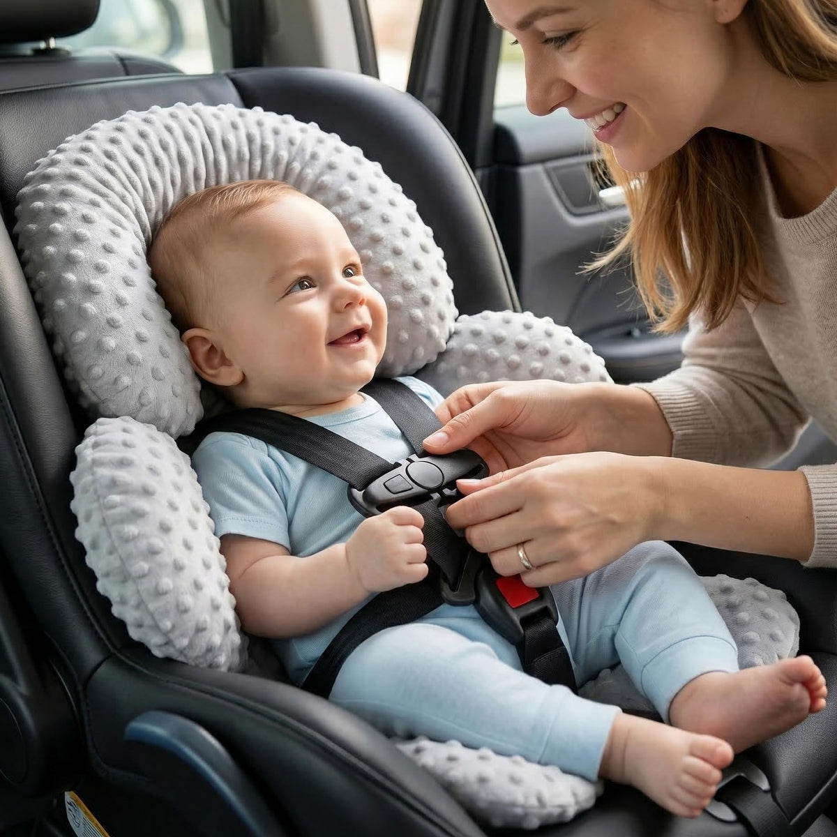 Infant Car Seat Head Neck Body Support, Ultra-Soft Minky Microfiber, 2-in-1 Reversible, Gray J4465