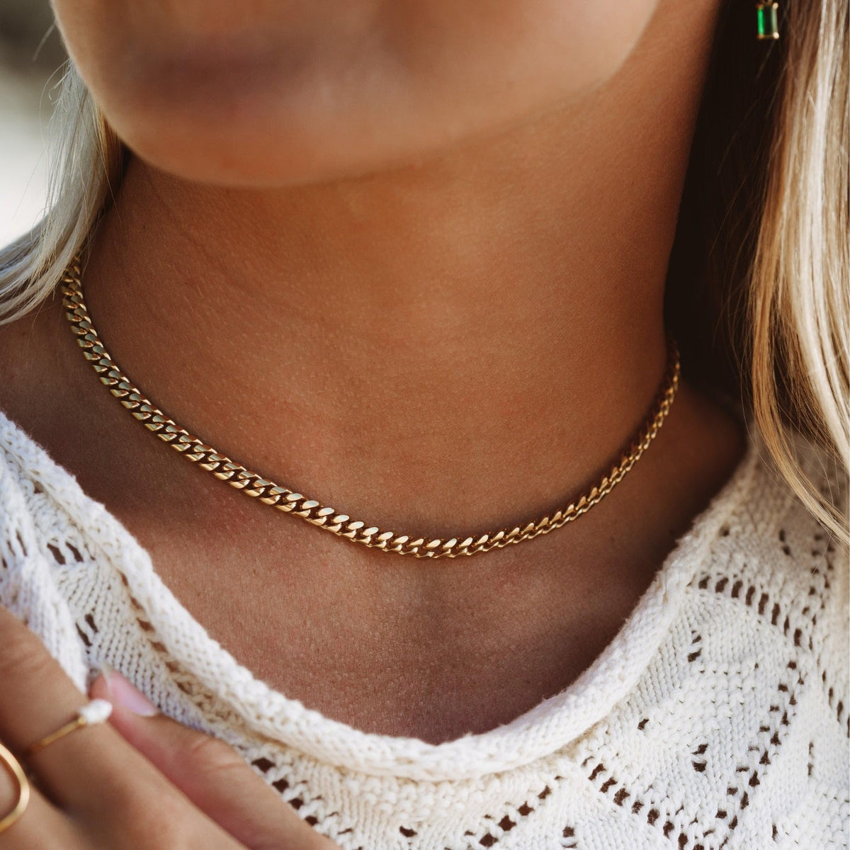 3mm 6mm Cuban Link Chain 14K Gold Plated Stainless Steel Necklace U706