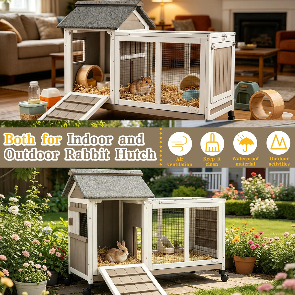 Outdoor Rabbit Hutch 2-Story Bunny Cage with Run G394184