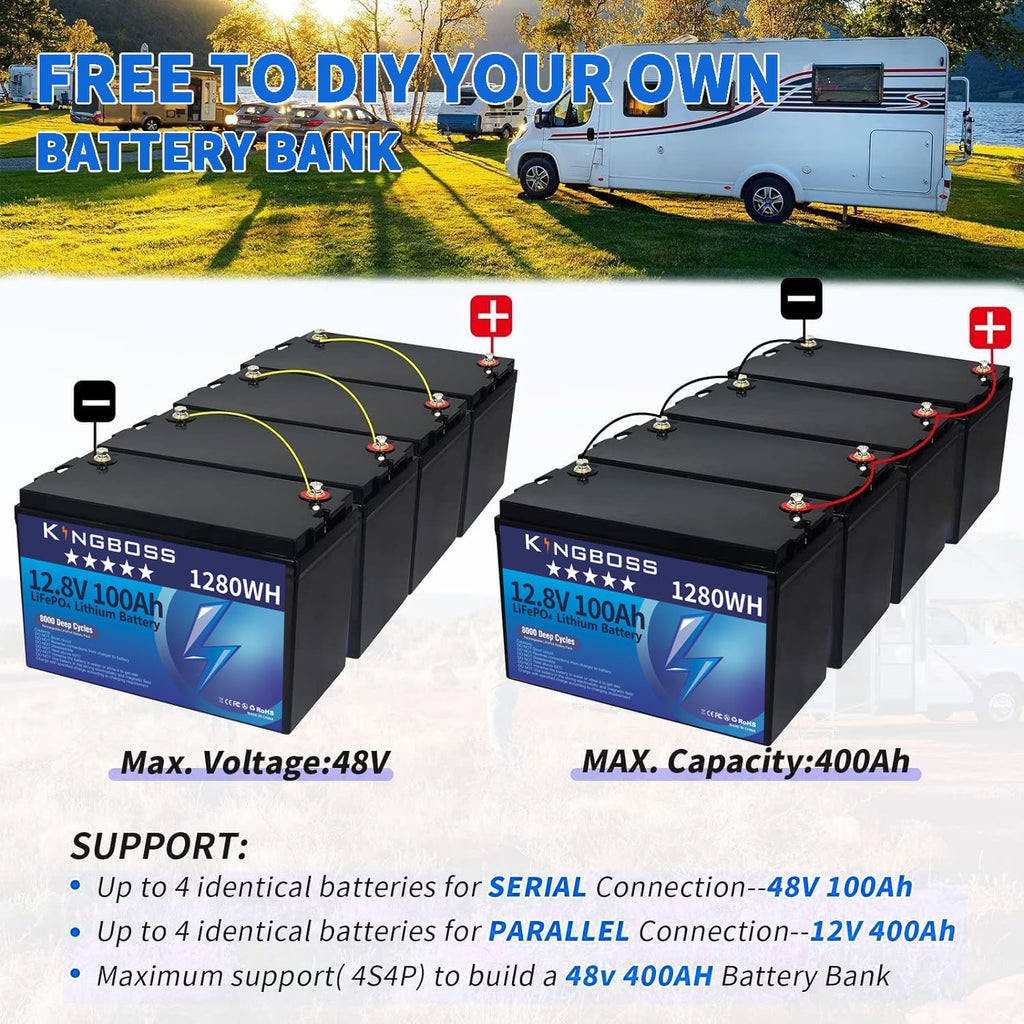 12V 100Ah LiFePO4 Lithium Battery with 100A Smart BMS A11350
