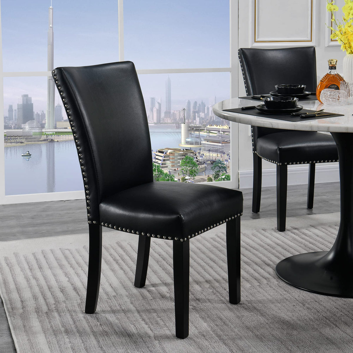 Black PU Leather Upholstered Dining Chairs Set of 2 R888034