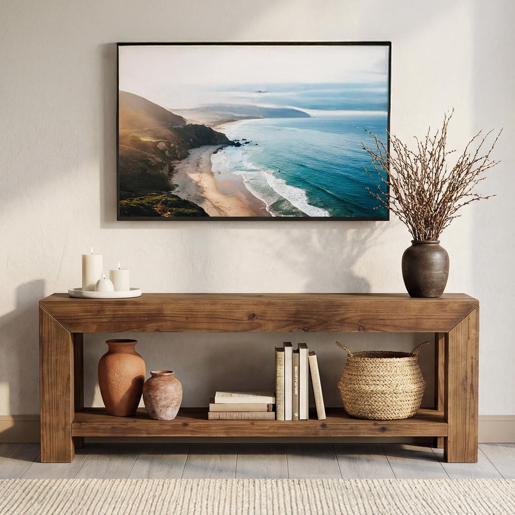 Solid Wood 63" TV Stand with Open Storage Shelves X9685