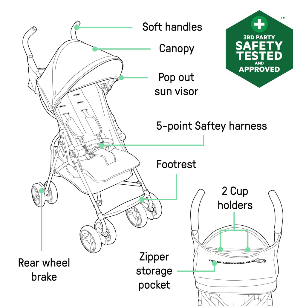 Lightweight Compact Fold Stroller with Canopy and Recline, Slate Grey K721629