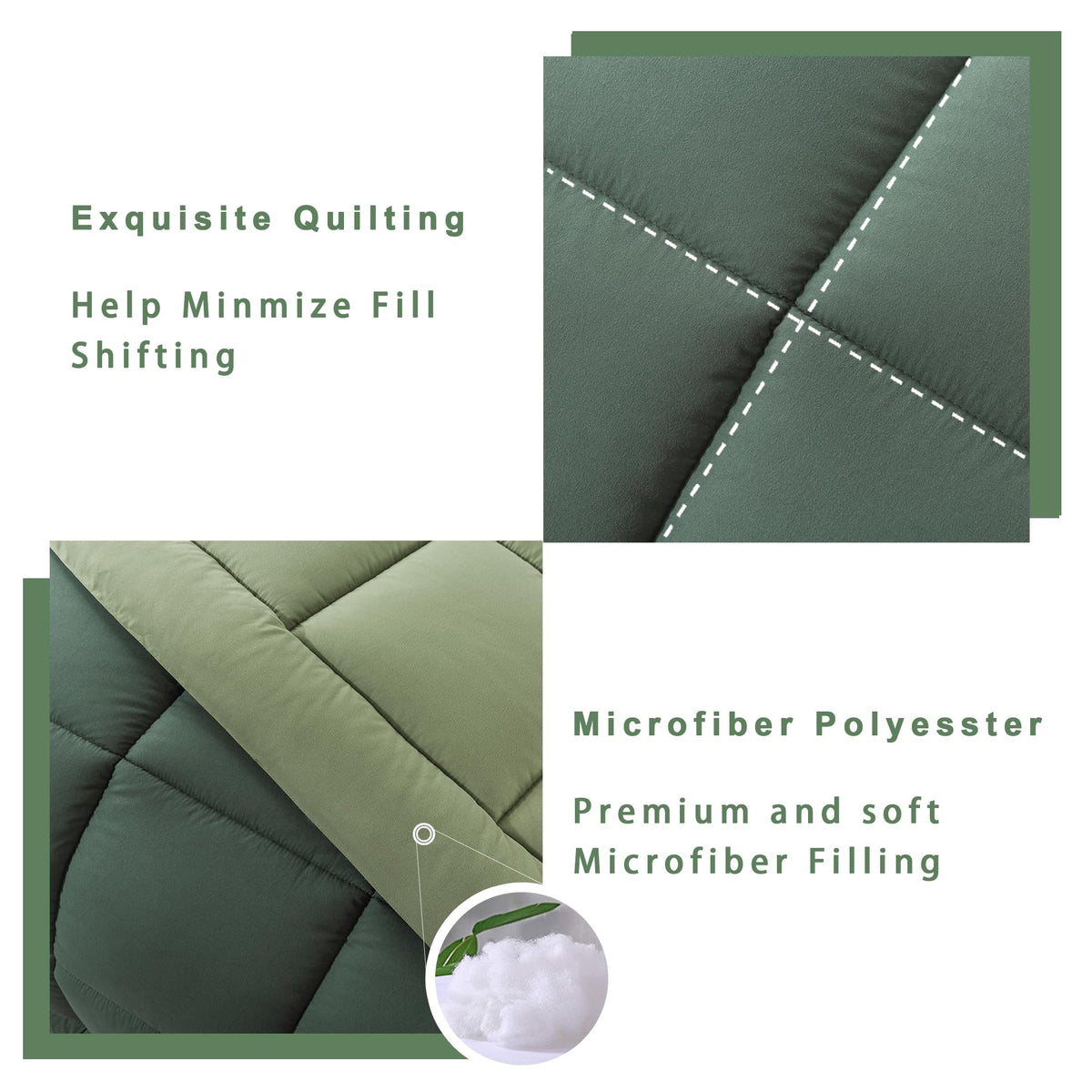 King Size Green Comforter Set with 2 Pillow Cases U55510