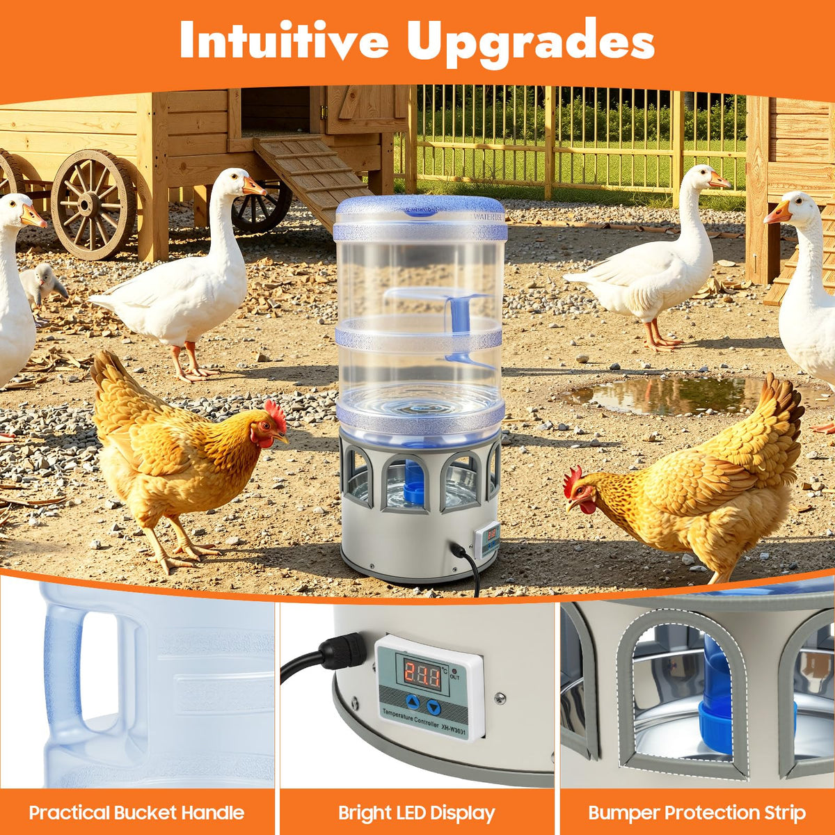 80W Heated Poultry Chicken Waterer 5 Gallon G4883