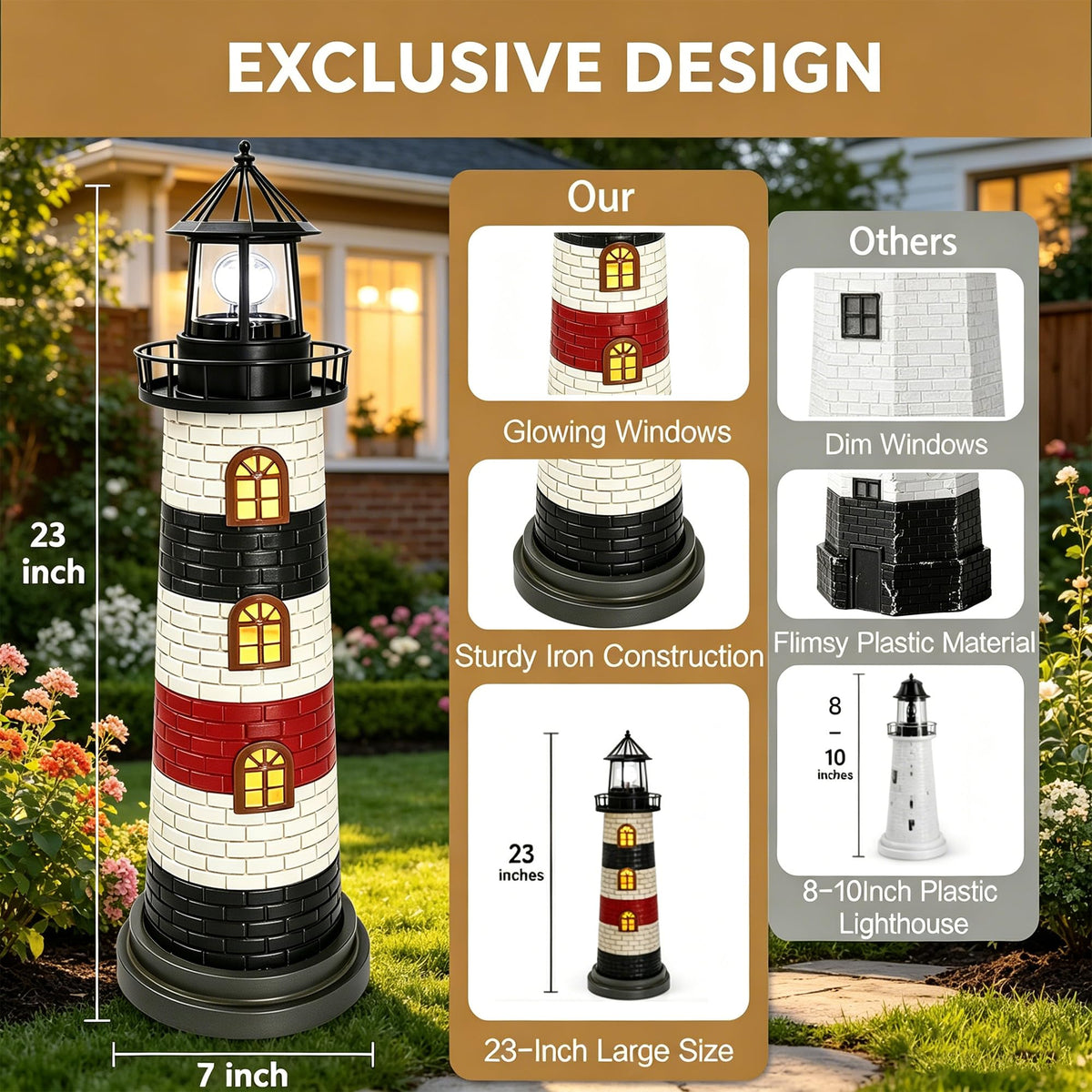 23" Solar Lighthouse Garden Statue P5773