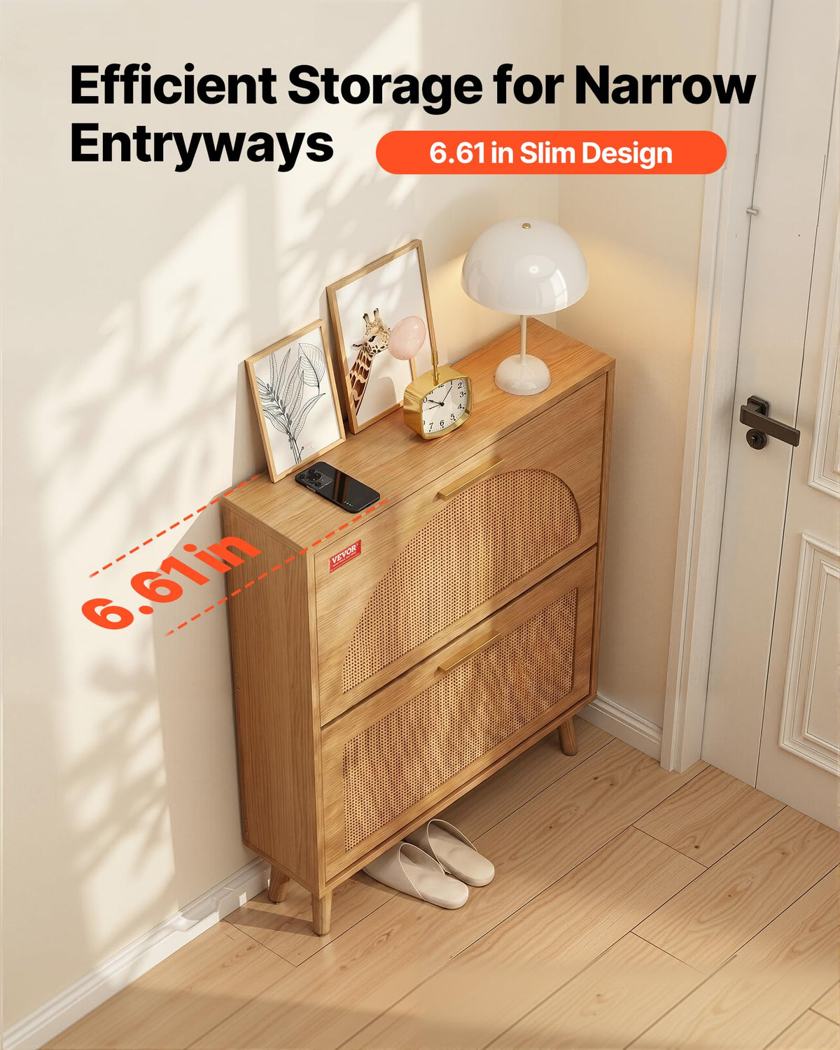 2 Flip Drawers Rattan Shoe Storage Cabinet N346703