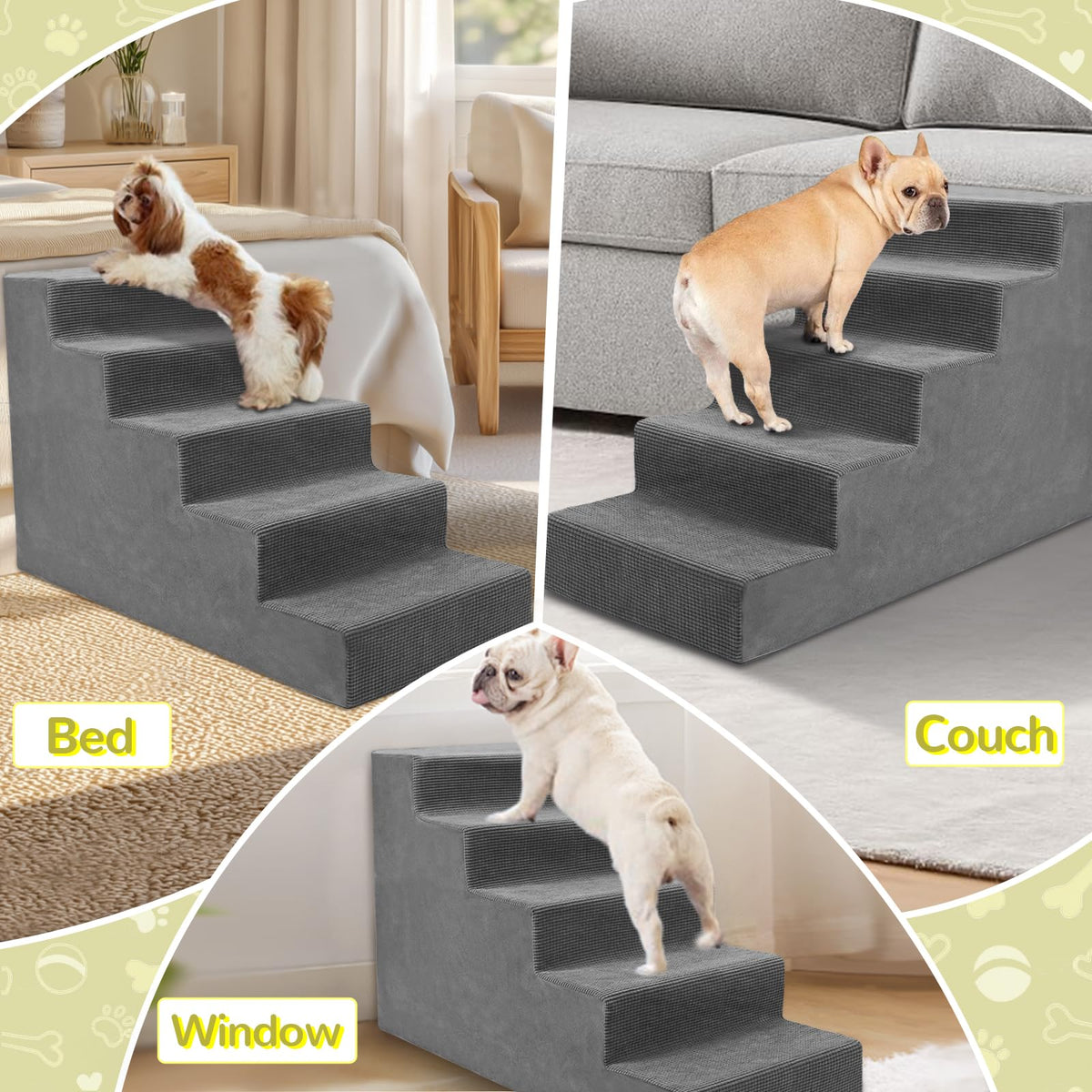 23”H Grey 5 Steps Non-Slip Foam Pet Stairs E244