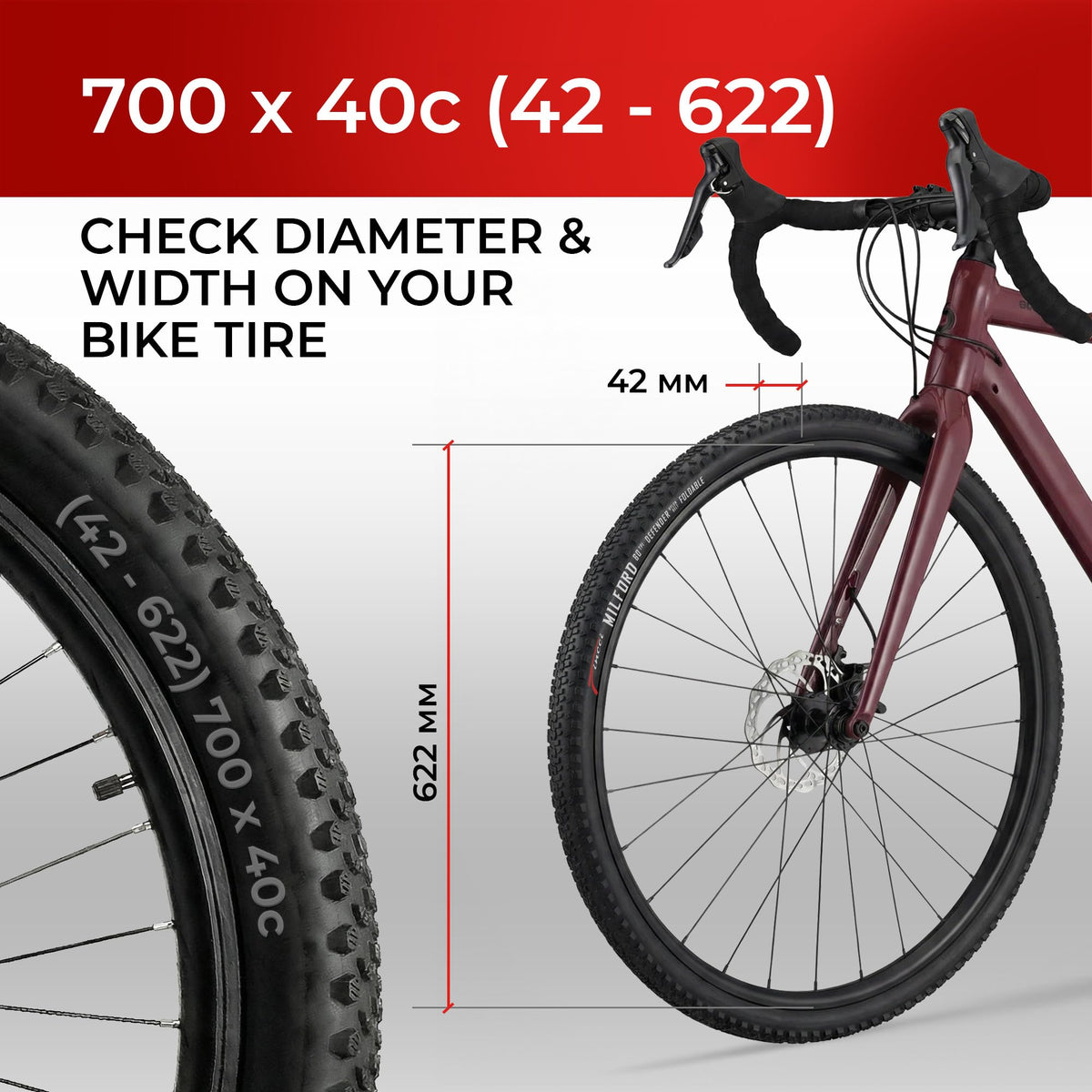700x40c Gravel Bike Tire & Tubes Schrader Foldable 28" B82785