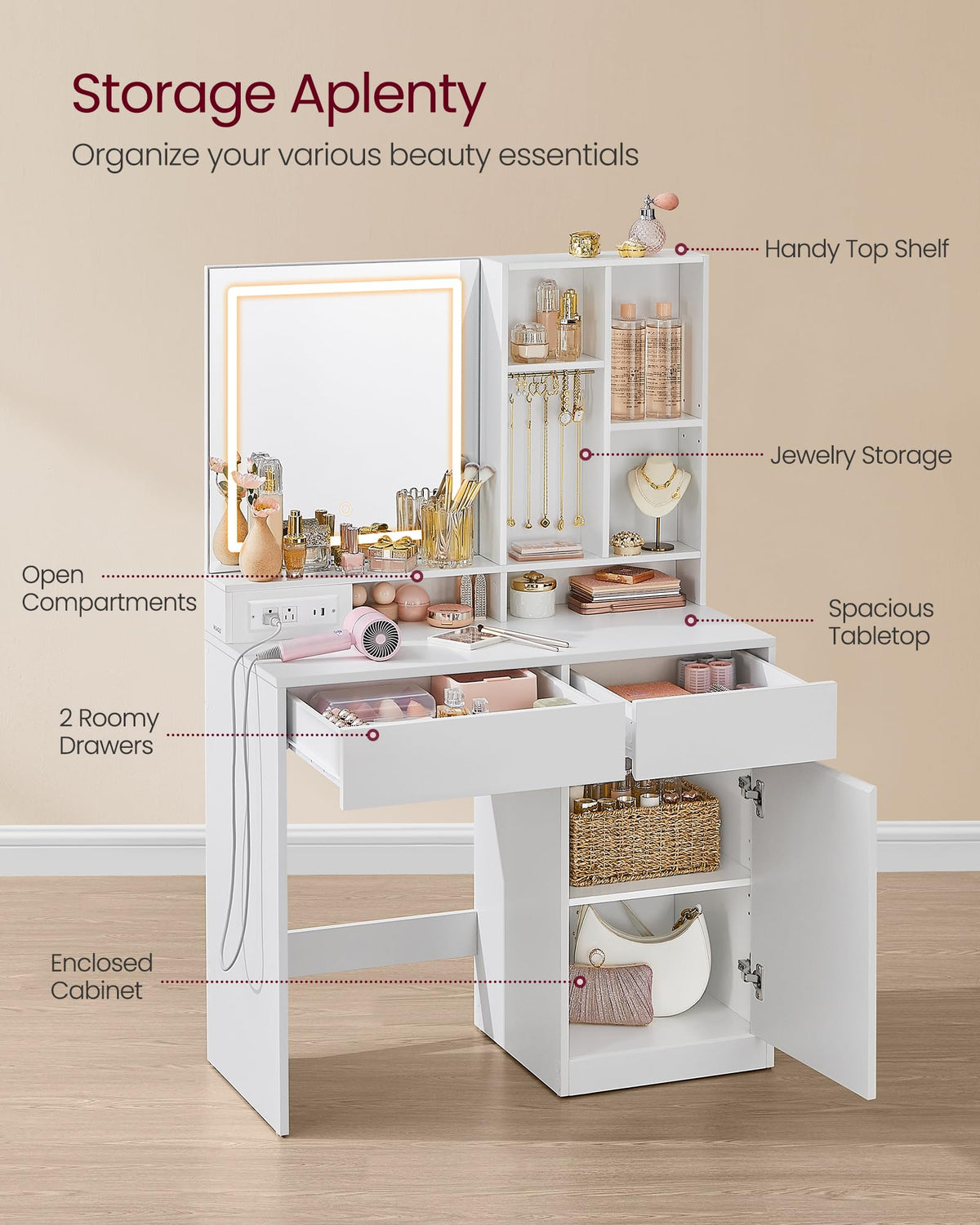 Vanity Desk with Mirror and Lights R496203