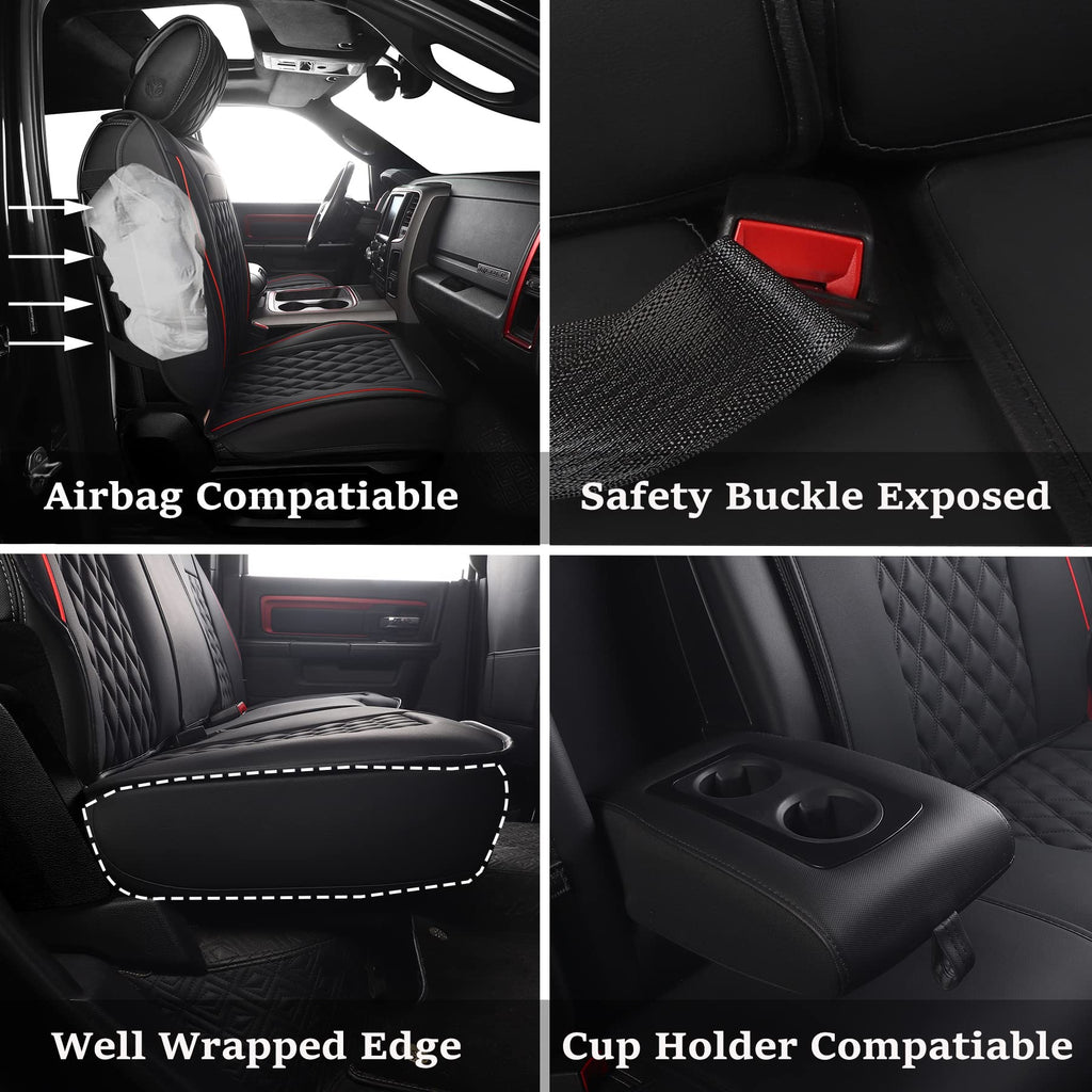 Waterproof Synthetic Leather Car Seat Covers 5PCS Full Set Black Red M3152