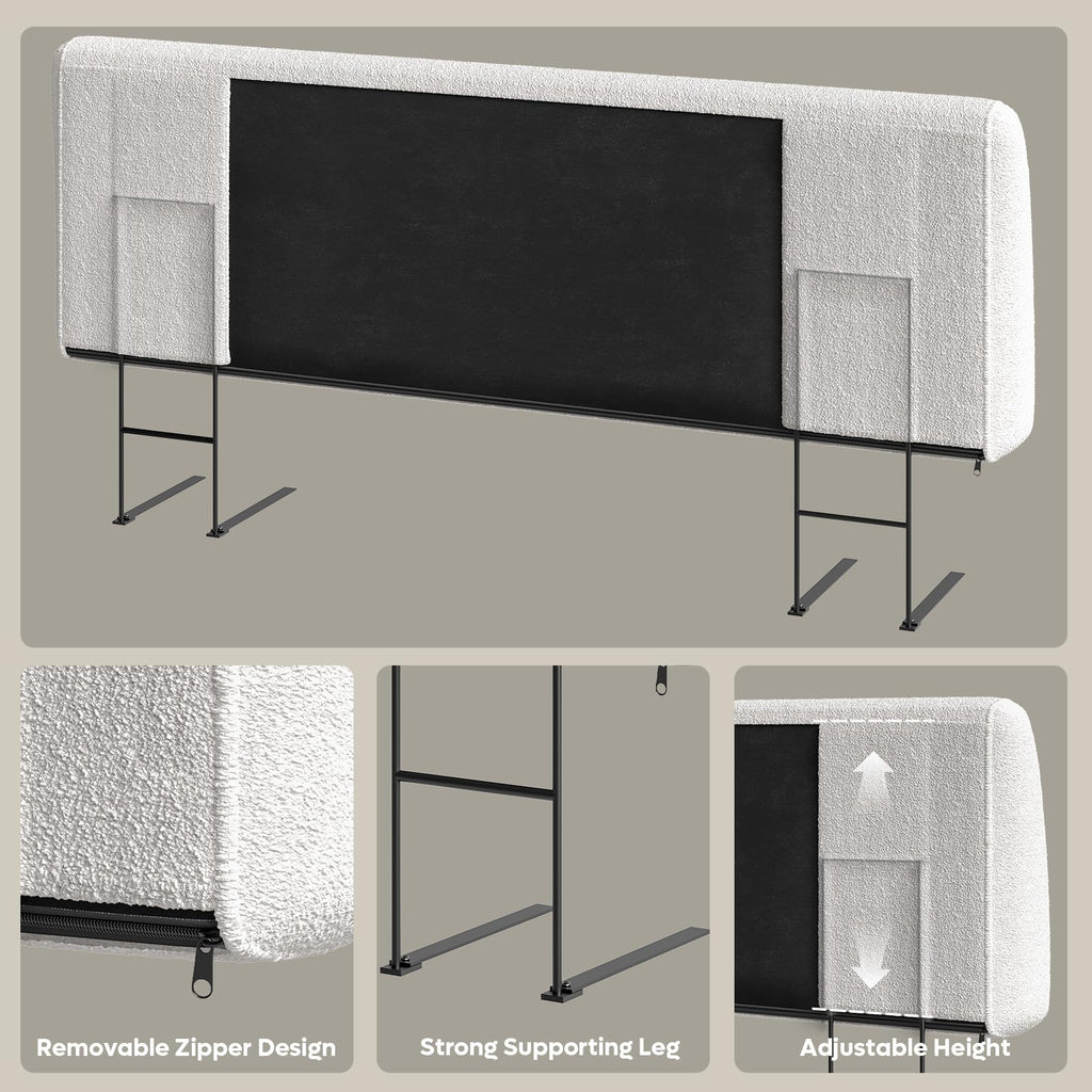 4.7" Upholstered Queen Size Headboard Teddy Velvet Beige Q41857