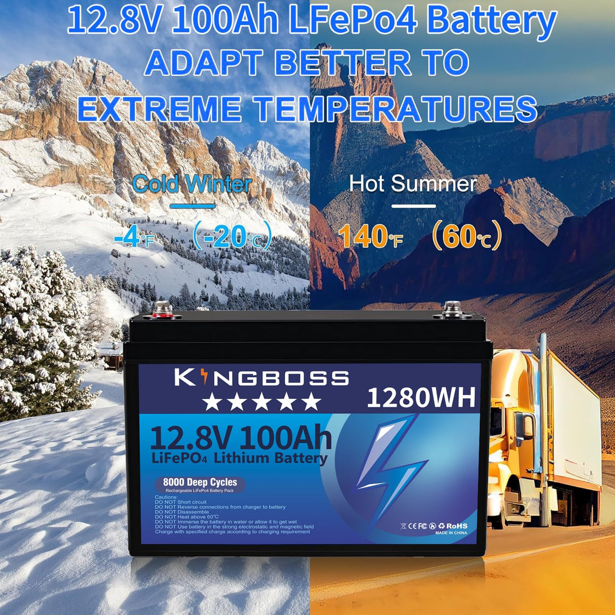 12V 100Ah LiFePO4 Lithium Battery with 100A Smart BMS A11350